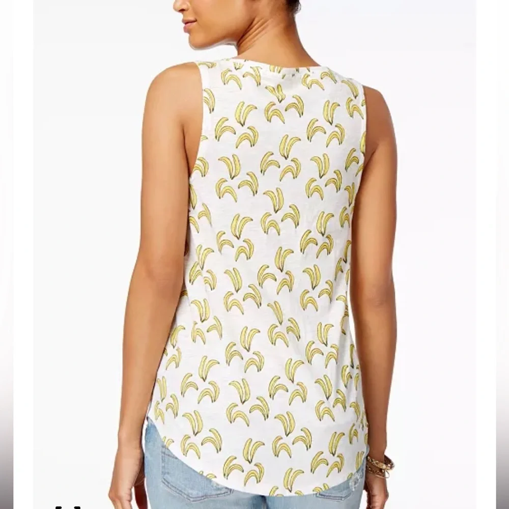 LUCKY BRAND BANANA SCOOP NECK TANK TOP CURVED HEM TROPICAL‎ VACATION SUMMER